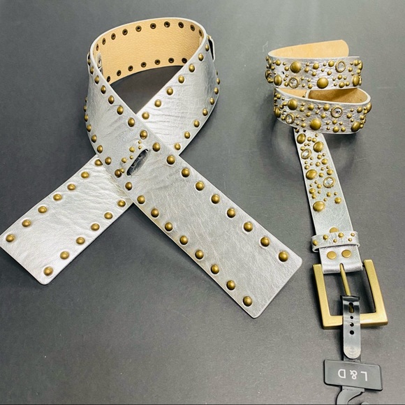 L & D Studded Italian Leather Belt- Size M - Picture 3 of 14